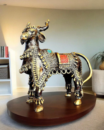 Kamdhenu Cow Mohenjo-daro Dhokra Art Sculpture 8.5 inch