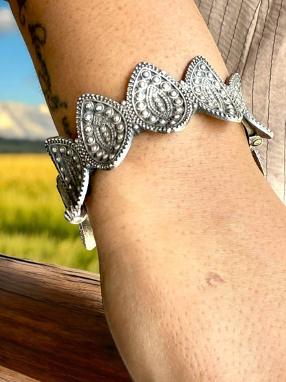 Handcrafted Oxidised Brass Leaf Design Bracelet – Antique Finish Ethnic Jewelry for Women