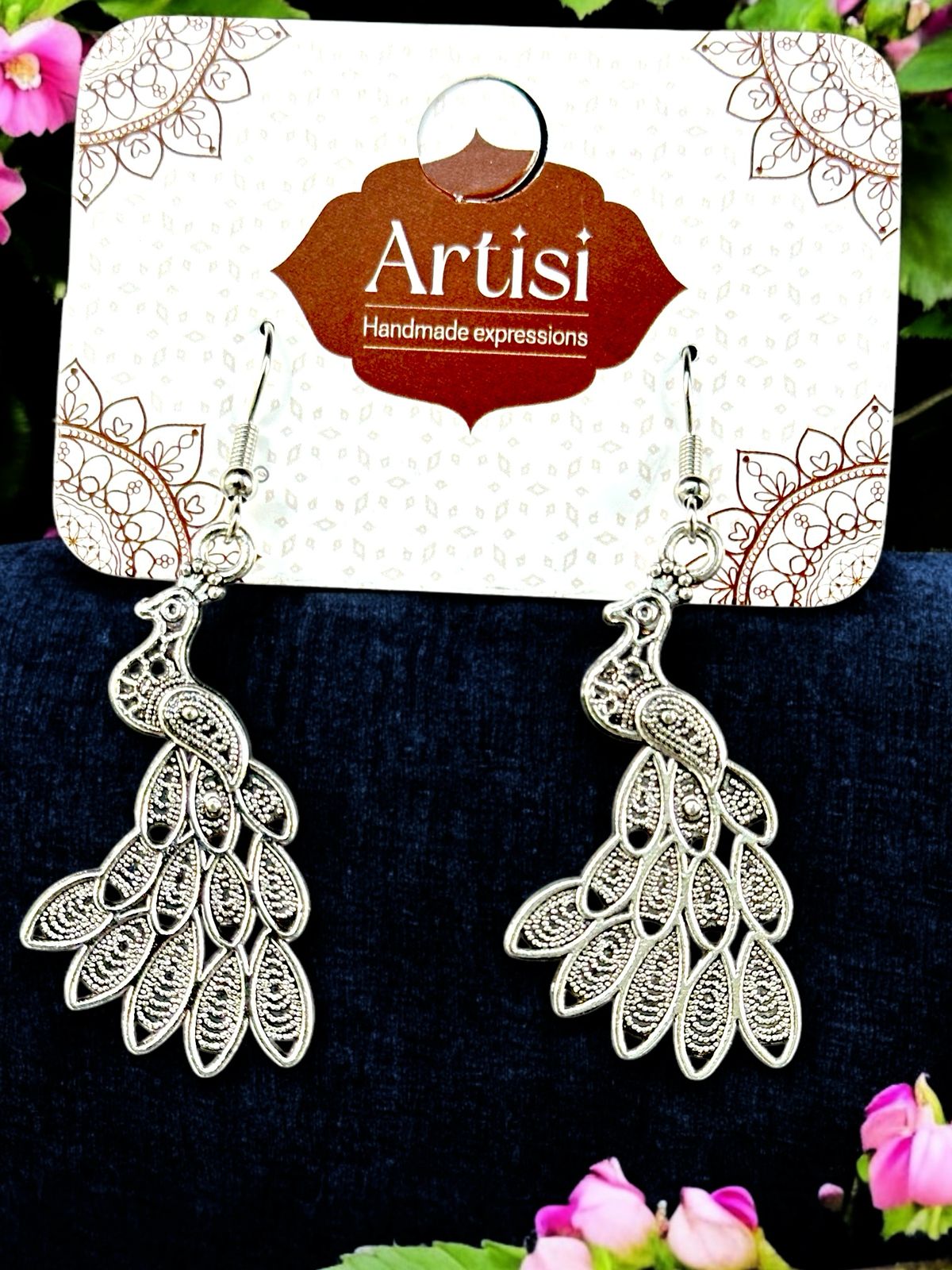 Oxidised Silver Peacock Drop Earrings – Handcrafted Filigree Dangler Style Ethnic Jewelry for Women