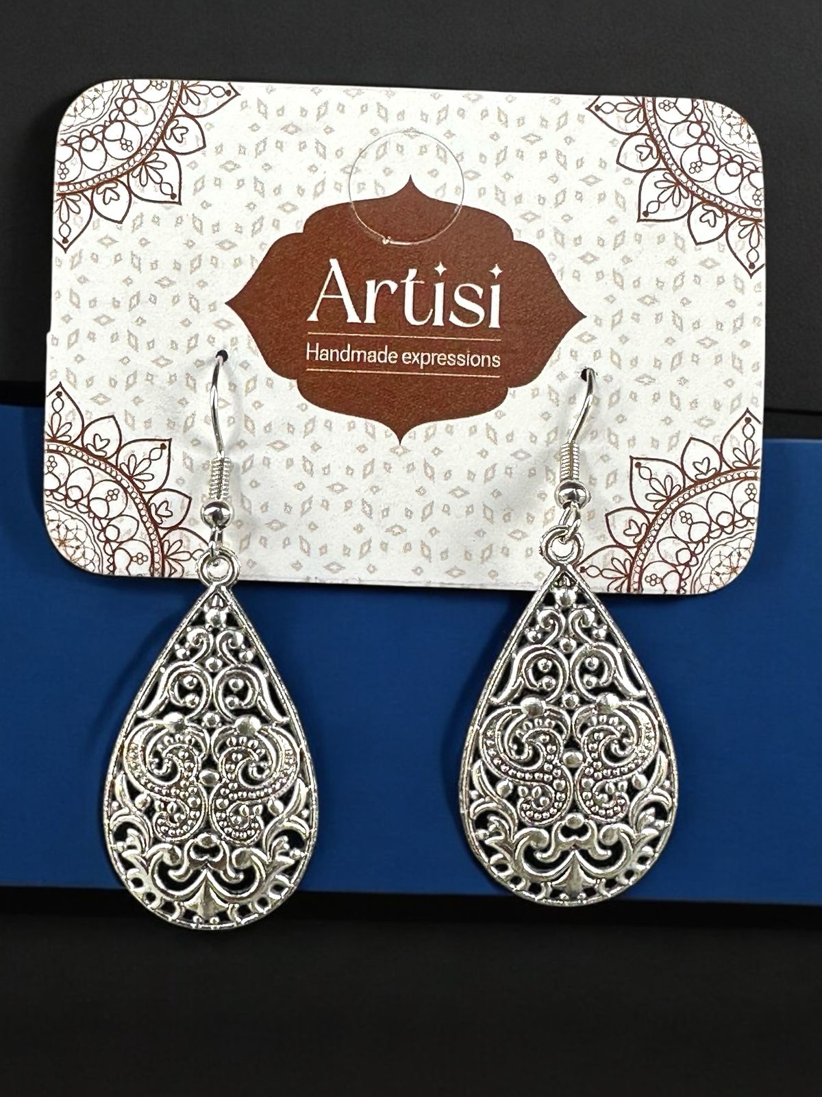 Oxidised Silver Teardrop Earrings – Handcrafted Designer Ethnic Jewelry for Women