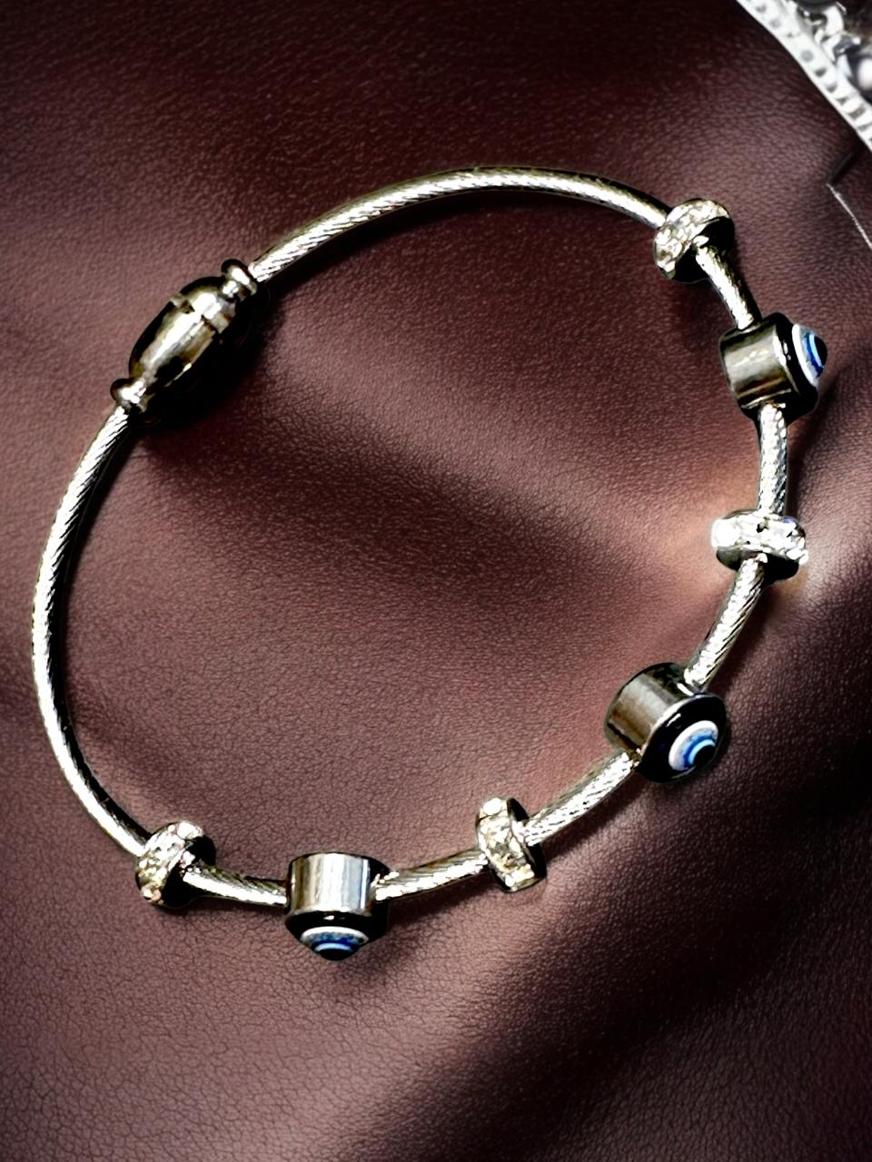 Evil Eye Bracelet in Silver Tone | Anti-Tarnish Finish | Adjustable Unisex Protection Charm Jewelry