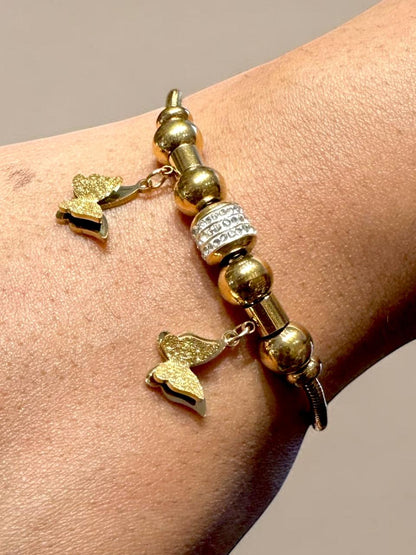 Butterfly Charm Bracelet in Gold Tone | Anti-Tarnish Finish | Handcrafted Adjustable Women’s Jewelry