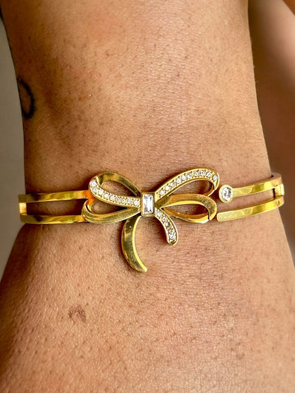 Bow-Shaped Bracelet for Women | Gold Tone with Stones | Anti-Tarnish Finish | Adjustable Handcrafted Jewelry