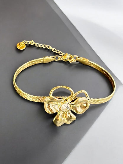 Floral Charm Bracelet for Women | Gold Tone with Stones | Anti-Tarnish Finish | Adjustable Handcrafted Jewelry