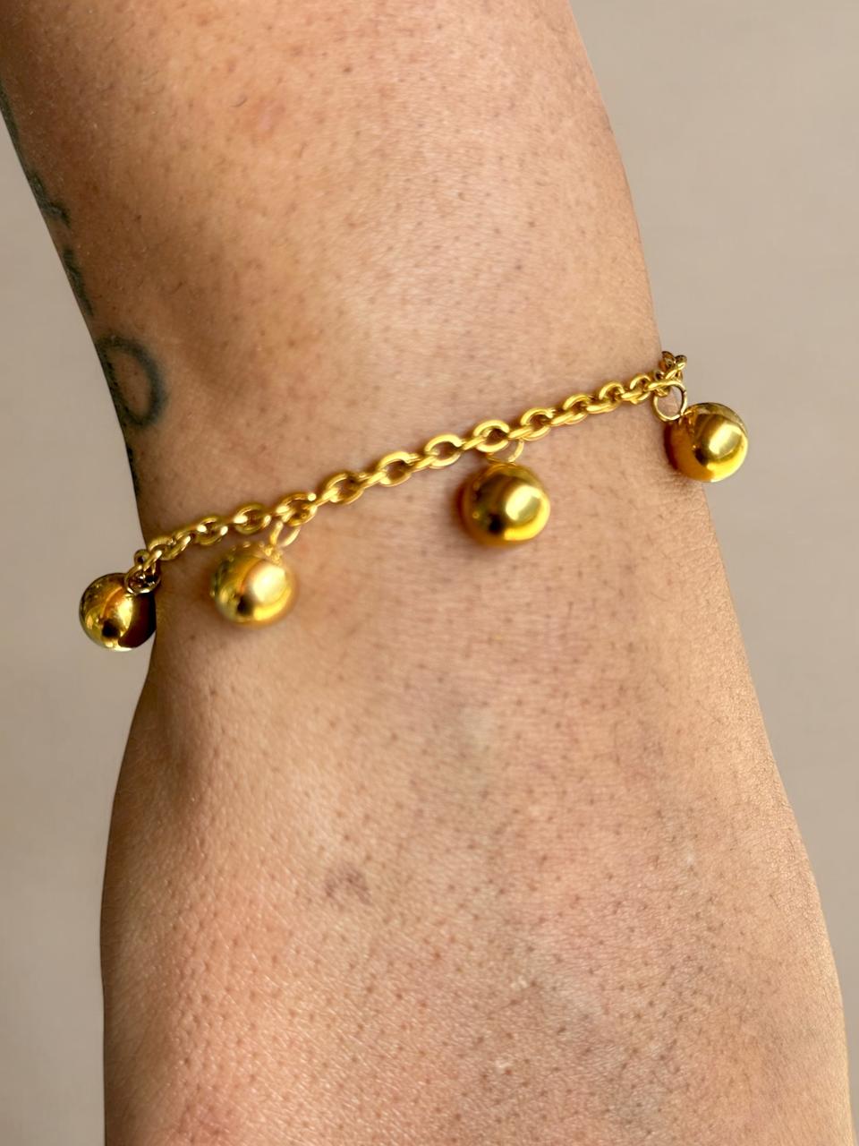 Ball Charm Bracelet for Women | Gold Tone | Anti-Tarnish Finish | Adjustable Handcrafted Jewelry