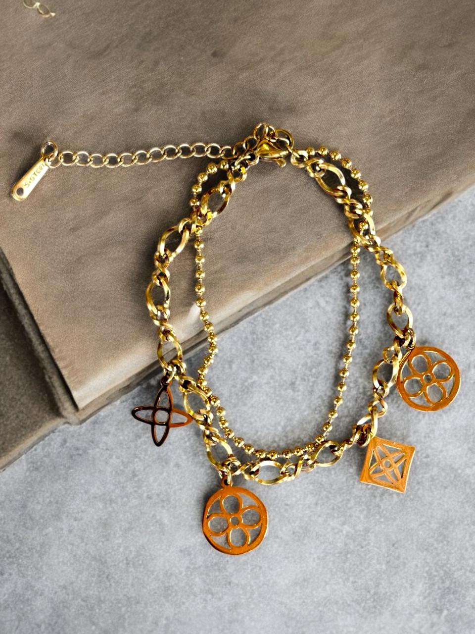 Assorted Charm Bracelet for Women | Gold Tone | Anti-Tarnish Finish | Adjustable Handcrafted Jewelry