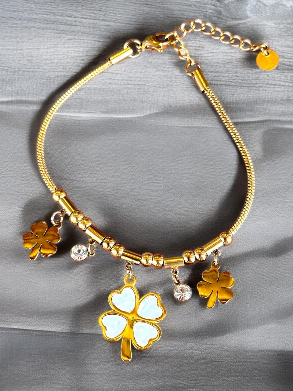 Leaf-Shaped Mother of Pearl Bracelet for Women | Gold Tone | Anti-Tarnish Finish | Adjustable Handcrafted Jewelry