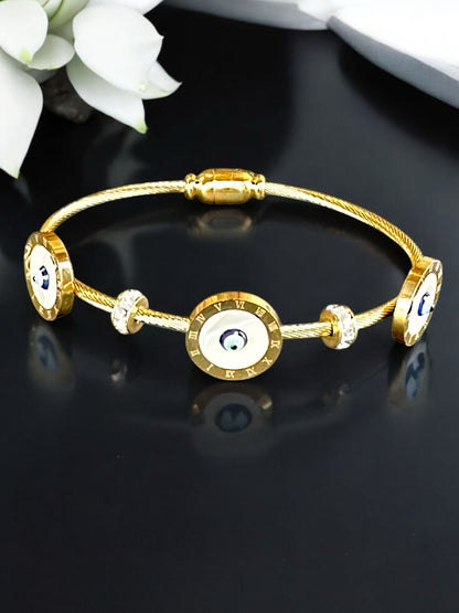 Evil Eye Bracelet with Mother of Pearl | Gold Tone | Anti-Tarnish Finish | Adjustable Handcrafted Women’s Jewelry