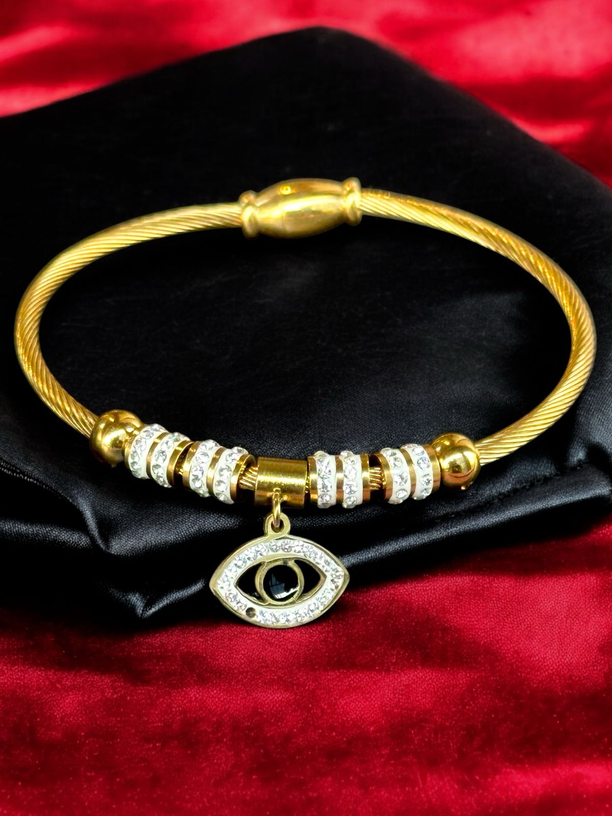 Evil Eye Bracelet with Stones | Gold Tone | Anti-Tarnish Finish | Adjustable Handcrafted Women’s Jewelry