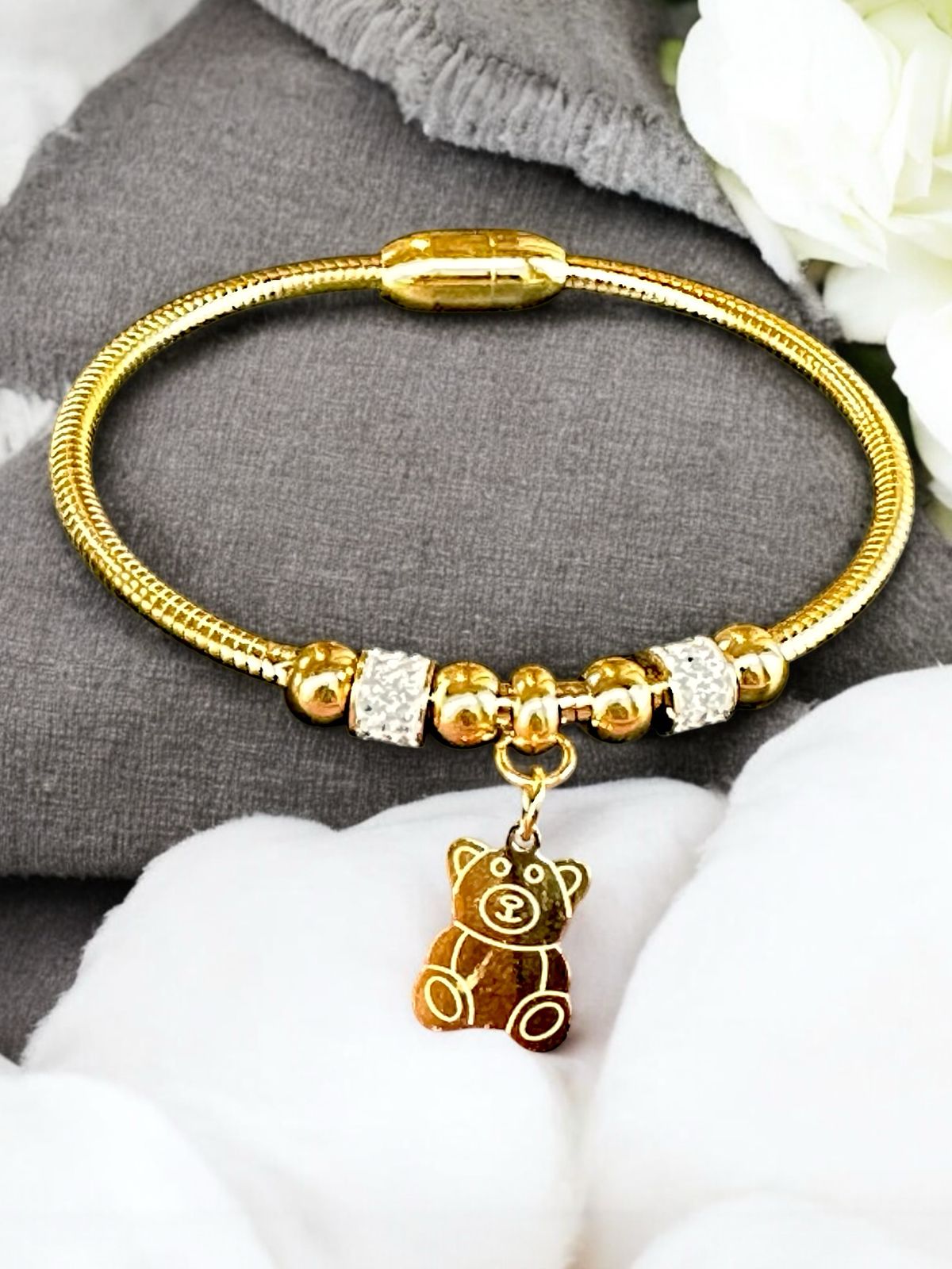 Bear Charm Bracelet for Women | Gold Tone with Stone | Anti-Tarnish Finish | Adjustable Handcrafted Jewelry