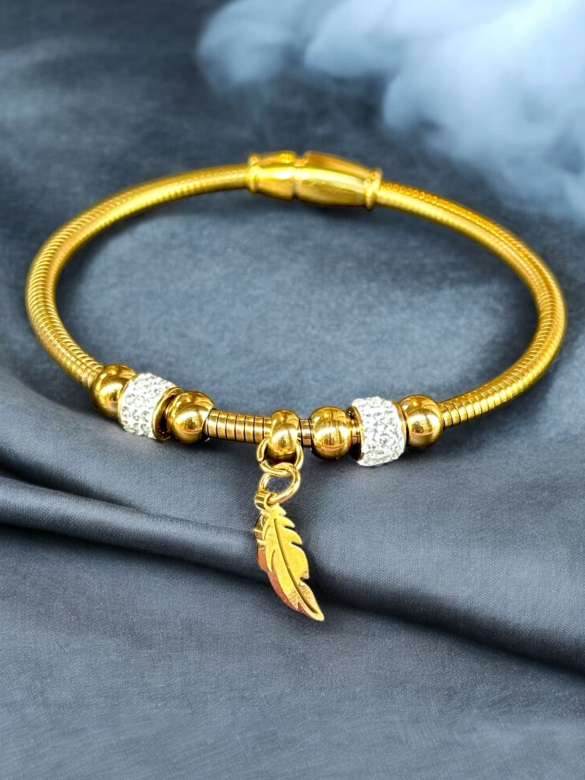 Leaf Charm Bracelet for Women | Gold Tone with Stones | Anti-Tarnish Finish | Adjustable Handcrafted Jewelry
