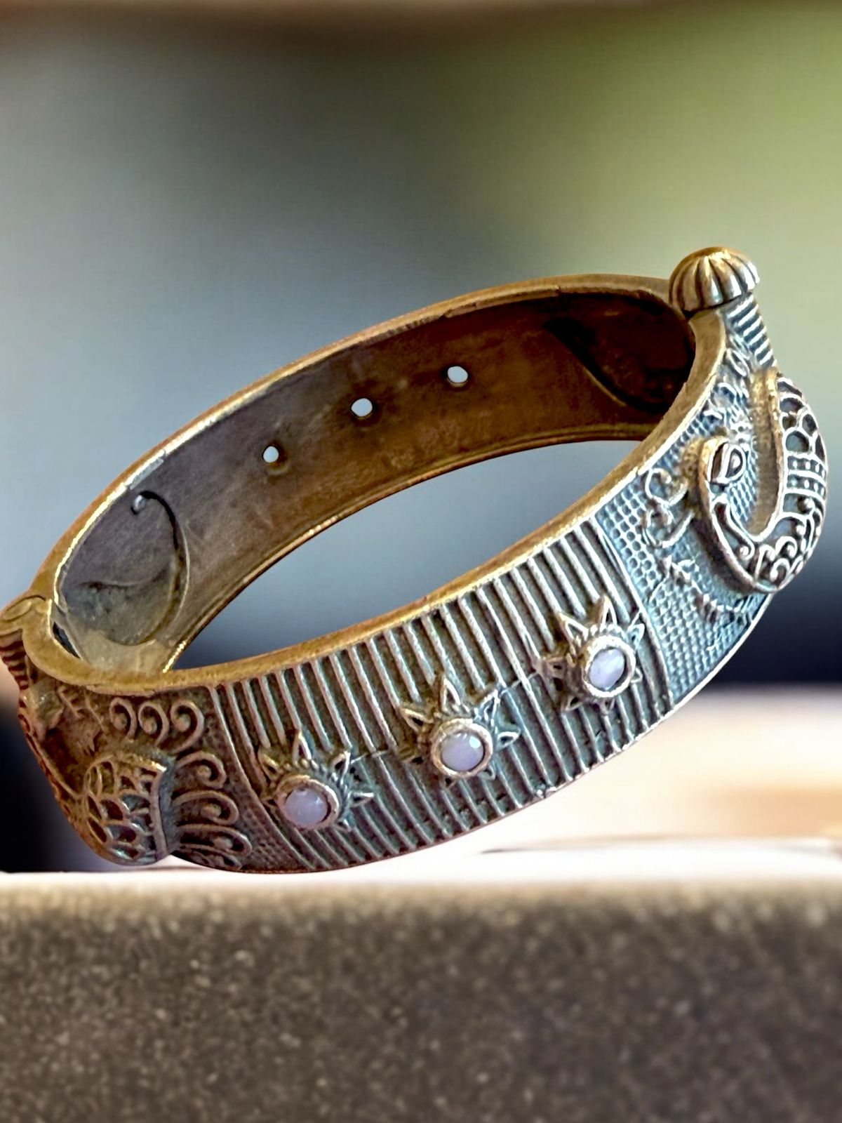 Handcrafted Antique Finish Peacock Bracelet with Stones – Ethnic Oxidised Brass Jewelry for Women