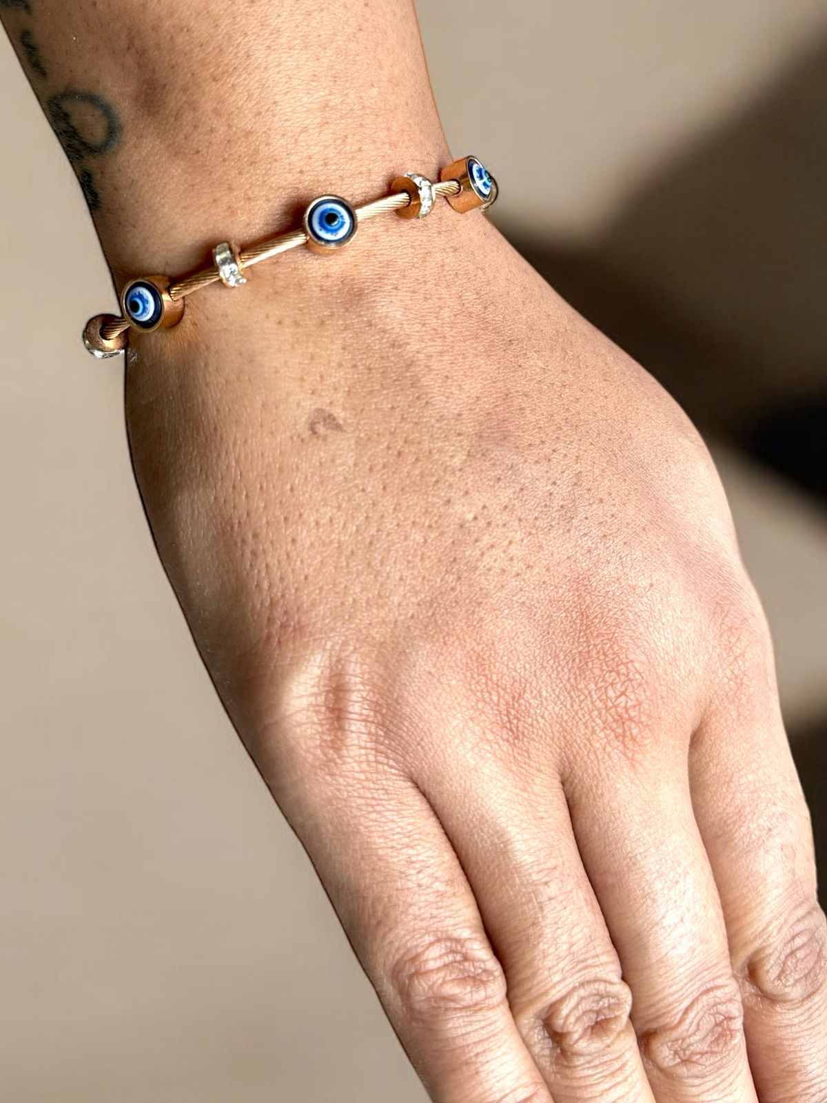 Evil Eye Bracelet in Rose Gold | Anti-Tarnish Finish | Adjustable Unisex Protection Charm Jewelry