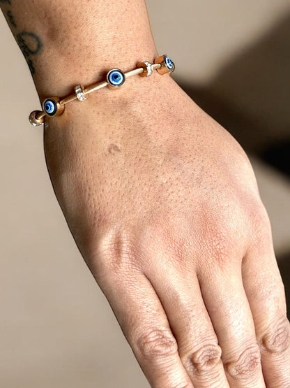 Evil Eye Bracelet in Rose Gold | Anti-Tarnish Finish | Adjustable Unisex Protection Charm Jewelry