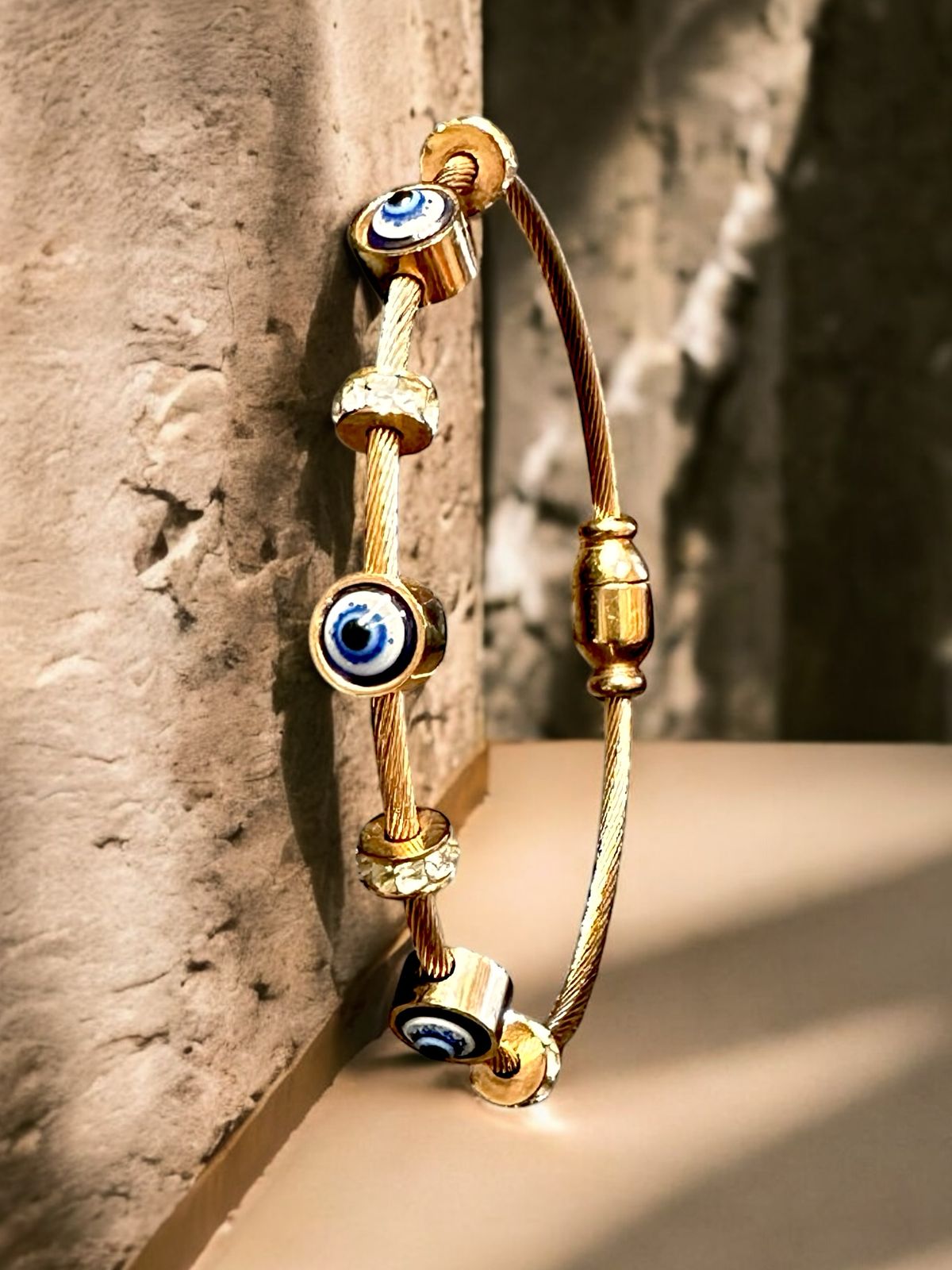 Evil Eye Bracelet in Rose Gold | Anti-Tarnish Finish | Adjustable Unisex Protection Charm Jewelry