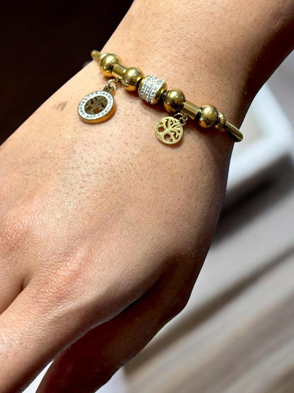 Tree Charm Bracelet in Gold Tone | Anti-Tarnish Finish | Handcrafted Women’s Jewelry with Stones