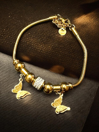 Butterfly Charm Bracelet in Gold Tone | Anti-Tarnish Finish | Handcrafted Adjustable Women’s Jewelry