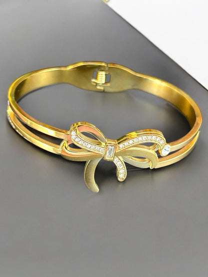 Bow-Shaped Bracelet for Women | Gold Tone with Stones | Anti-Tarnish Finish | Adjustable Handcrafted Jewelry