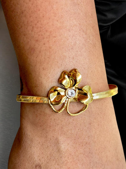 Floral Charm Bracelet for Women | Gold Tone with Stones | Anti-Tarnish Finish | Adjustable Handcrafted Jewelry