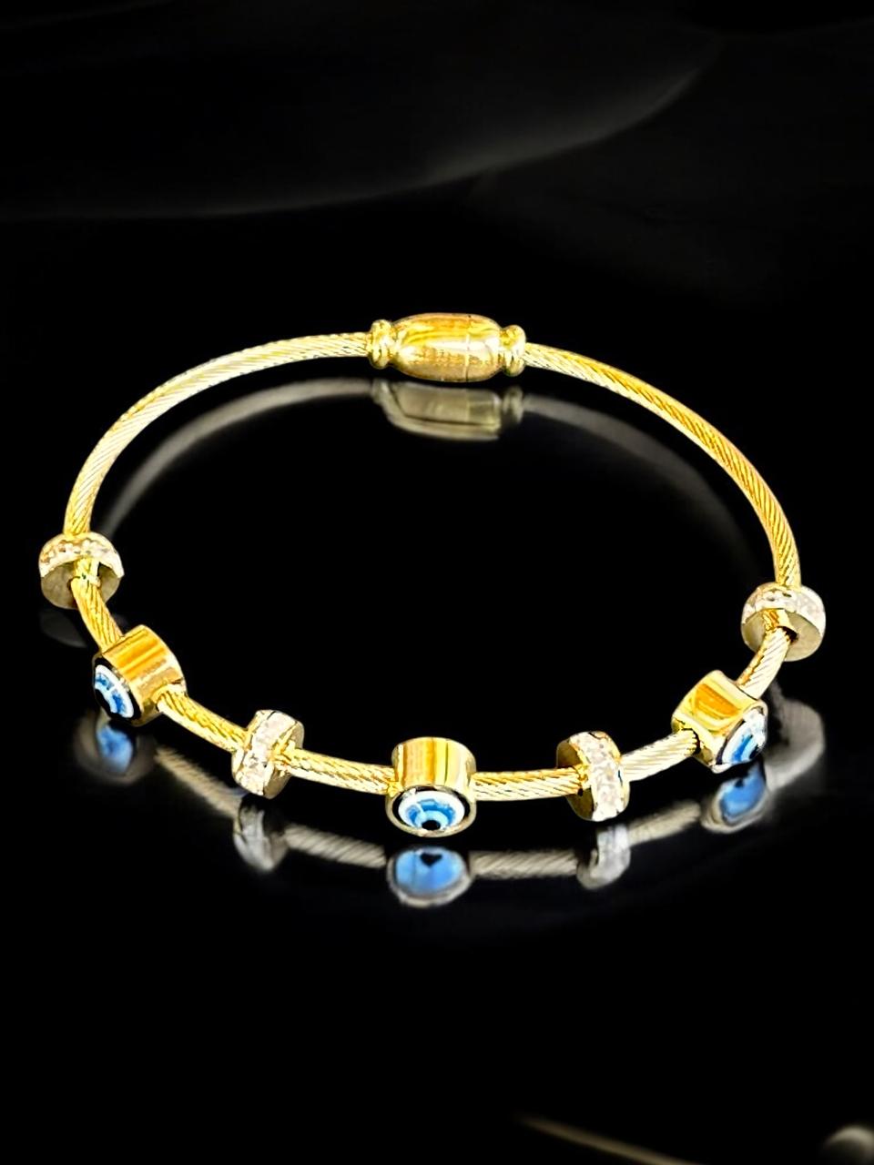 Evil Eye Bracelet for Women | Gold Tone | Anti-Tarnish Finish | Adjustable Protection Charm Jewelry