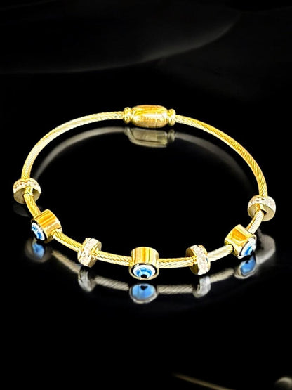 Evil Eye Bracelet for Women | Gold Tone | Anti-Tarnish Finish | Adjustable Protection Charm Jewelry