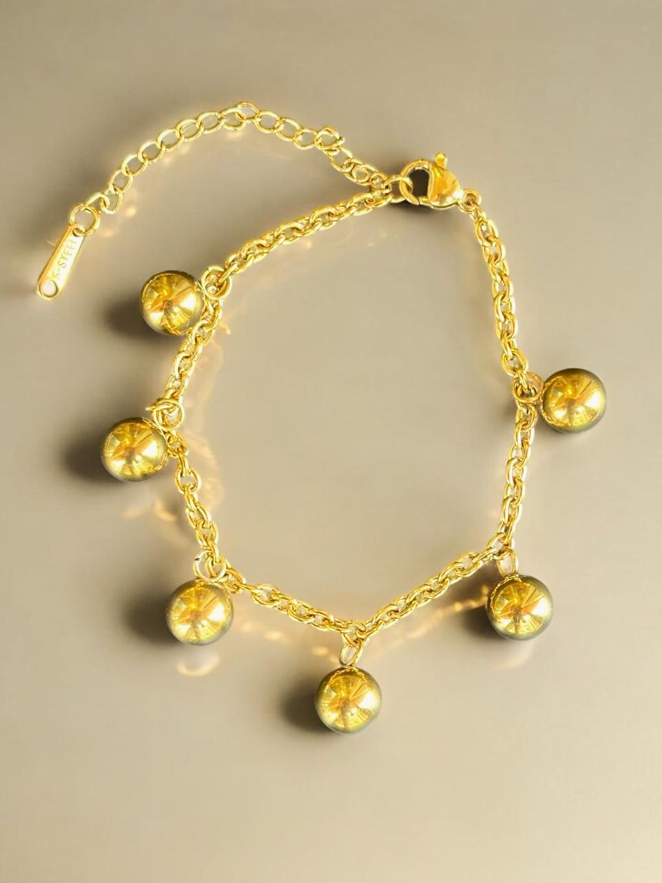 Ball Charm Bracelet for Women | Gold Tone | Anti-Tarnish Finish | Adjustable Handcrafted Jewelry