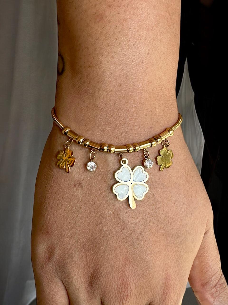 Leaf-Shaped Mother of Pearl Bracelet for Women | Gold Tone | Anti-Tarnish Finish | Adjustable Handcrafted Jewelry