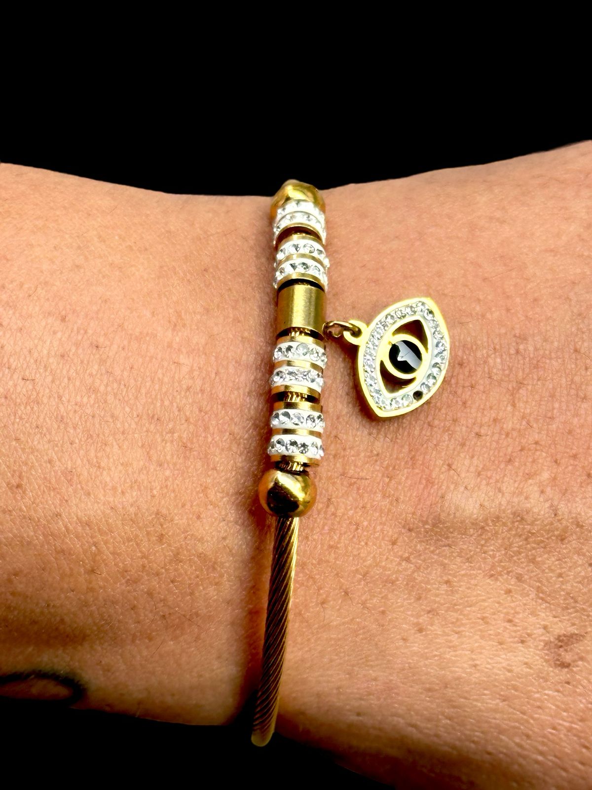 Evil Eye Bracelet with Stones | Gold Tone | Anti-Tarnish Finish | Adjustable Handcrafted Women’s Jewelry