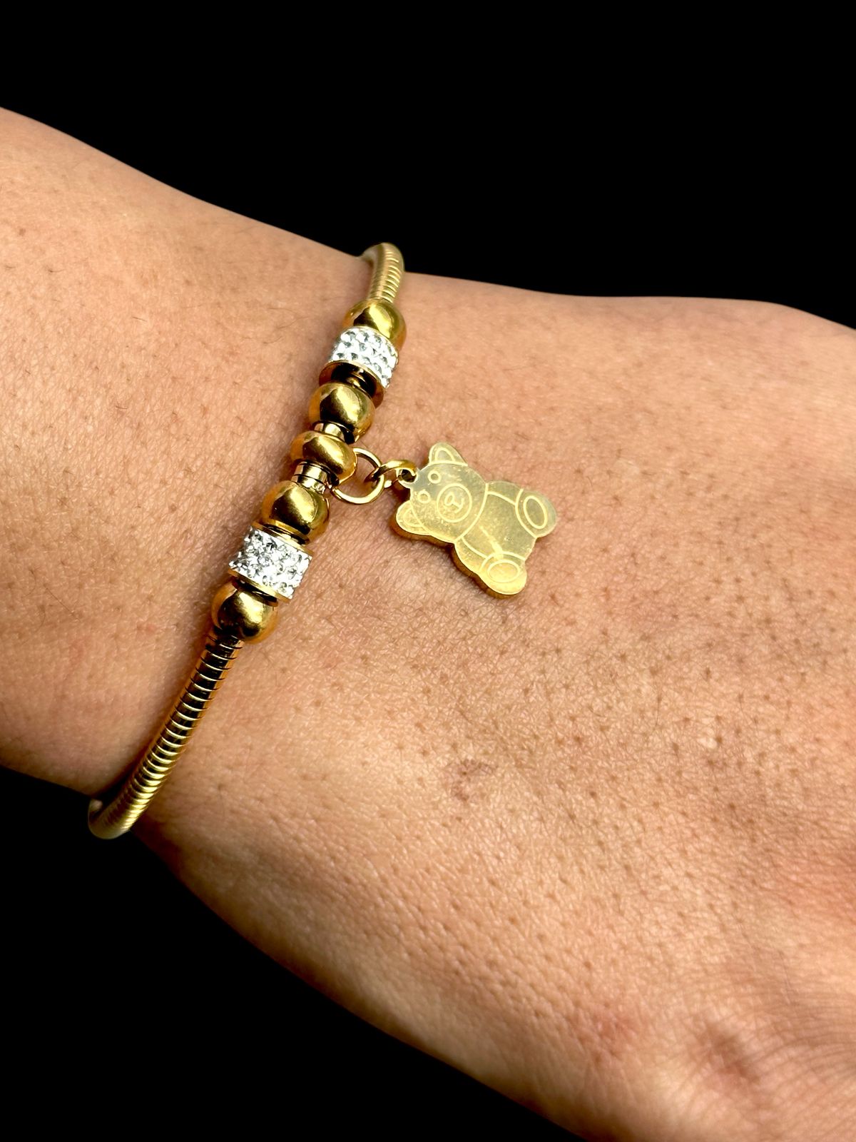 Bear Charm Bracelet for Women | Gold Tone with Stone | Anti-Tarnish Finish | Adjustable Handcrafted Jewelry