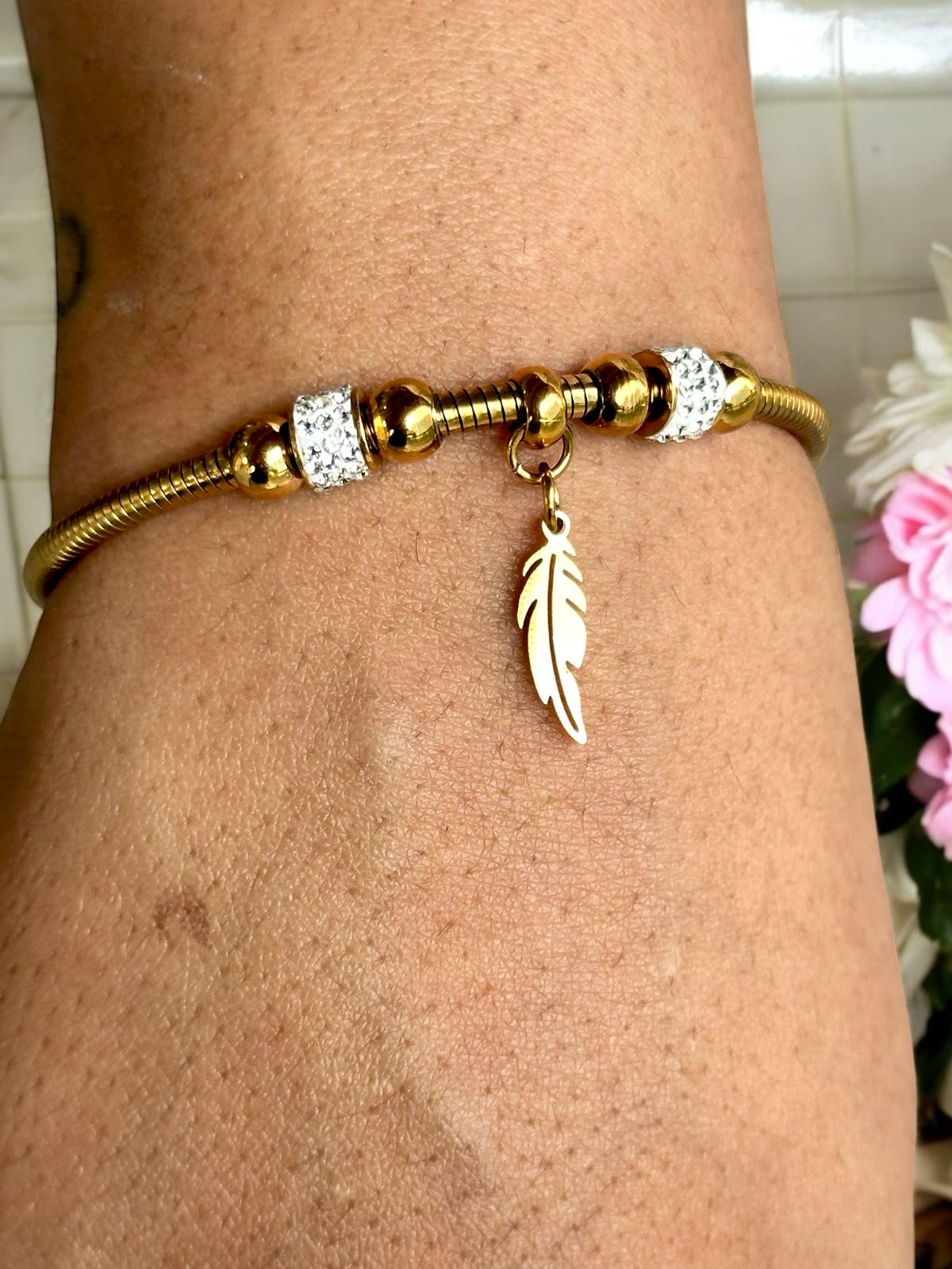 Leaf Charm Bracelet for Women | Gold Tone with Stones | Anti-Tarnish Finish | Adjustable Handcrafted Jewelry