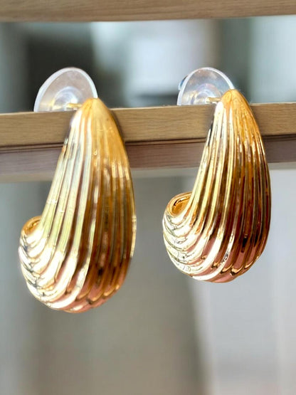 Gold-Plated Teardrop Clip-On Earrings | Ribbed Design | Handmade Accessories