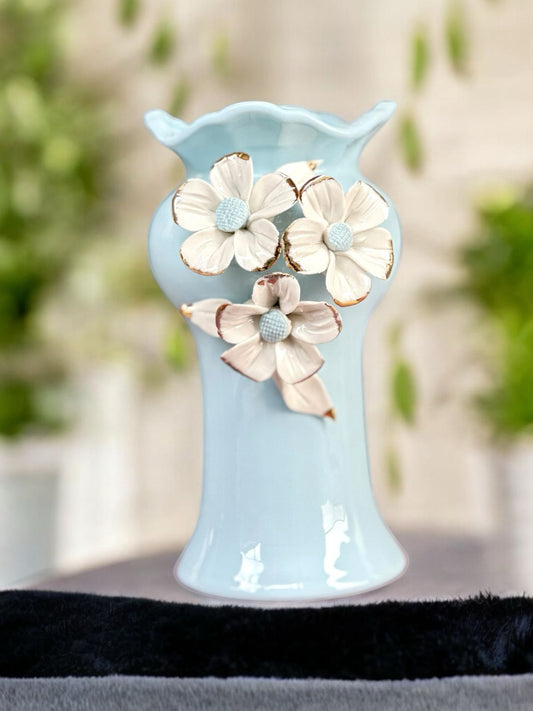 Ceramic Flower Vase - Blue & White Floral Design (8 Inch) | Elegant Home Décor