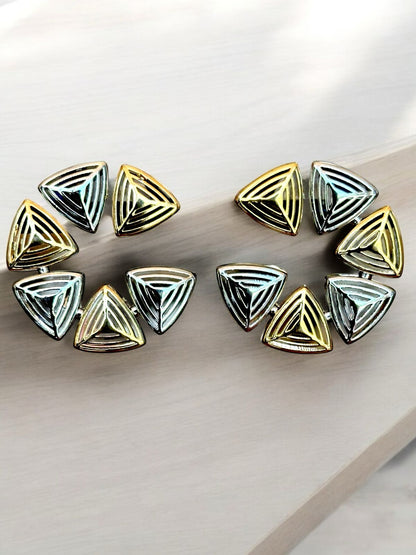 Contrasting Triangle C-Shaped Stud Earrings | Dual Tone | Anti-Tarnish Finish | Modern Geometric Jewelry for Women