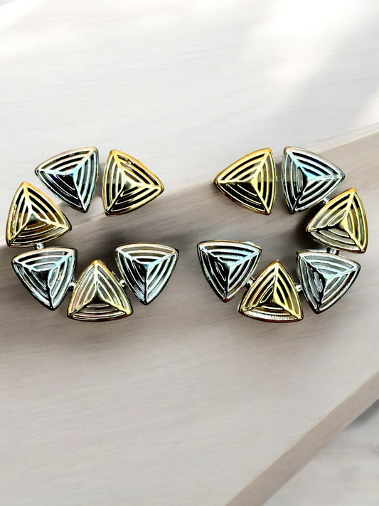 Contrasting Triangle C-Shaped Stud Earrings | Dual Tone | Anti-Tarnish Finish | Modern Geometric Jewelry for Women