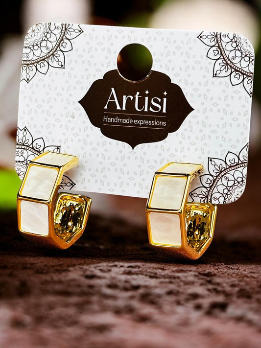 Lustrous Elegance: Imported Golden Mother of Pearl Earrings