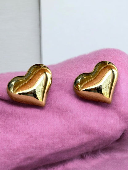 Gold Toned Heart Shaped Earrings | Anti-Tarnish Finish | Elegant Studs for Women | Handcrafted Fashion Jewelry