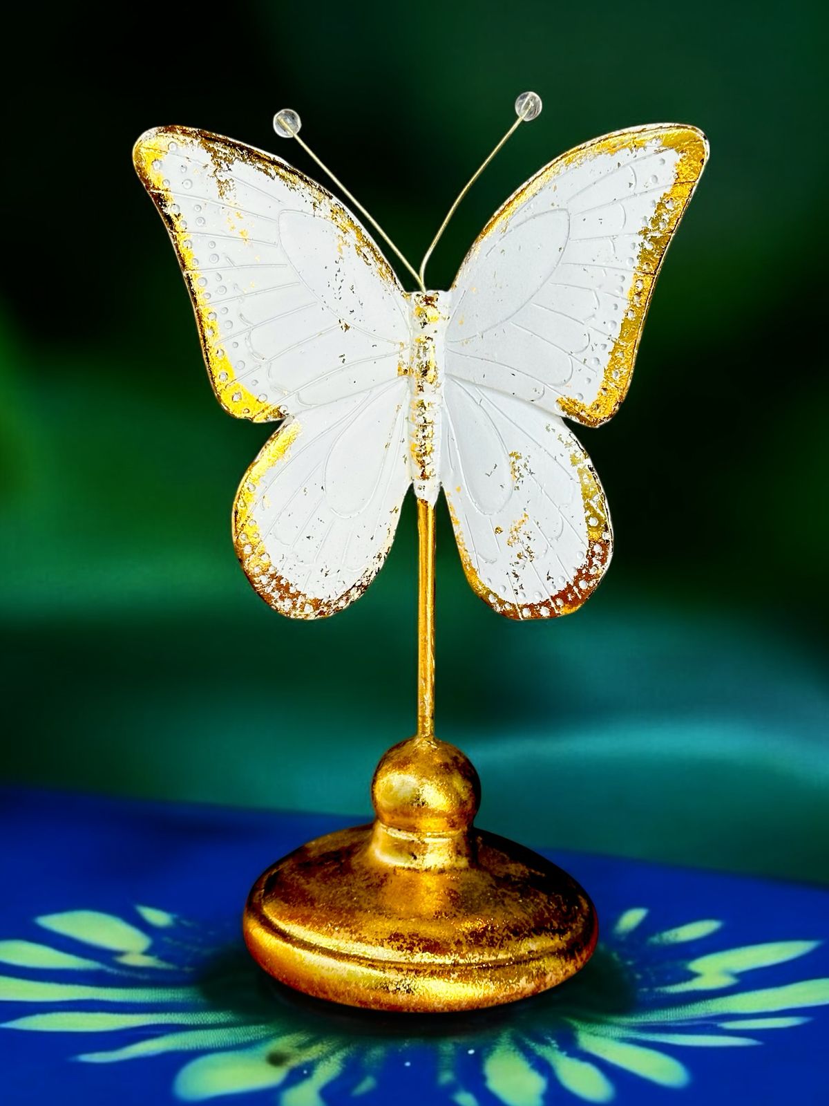 Ethereal Beauty: White & Gold-Toned Butterfly Decor (8-Inch)