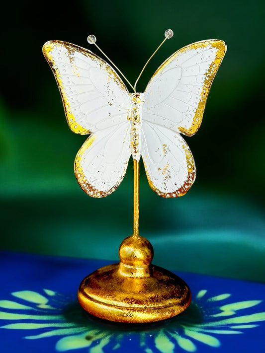 Ethereal Beauty: White & Gold-Toned Butterfly Decor (8-Inch)