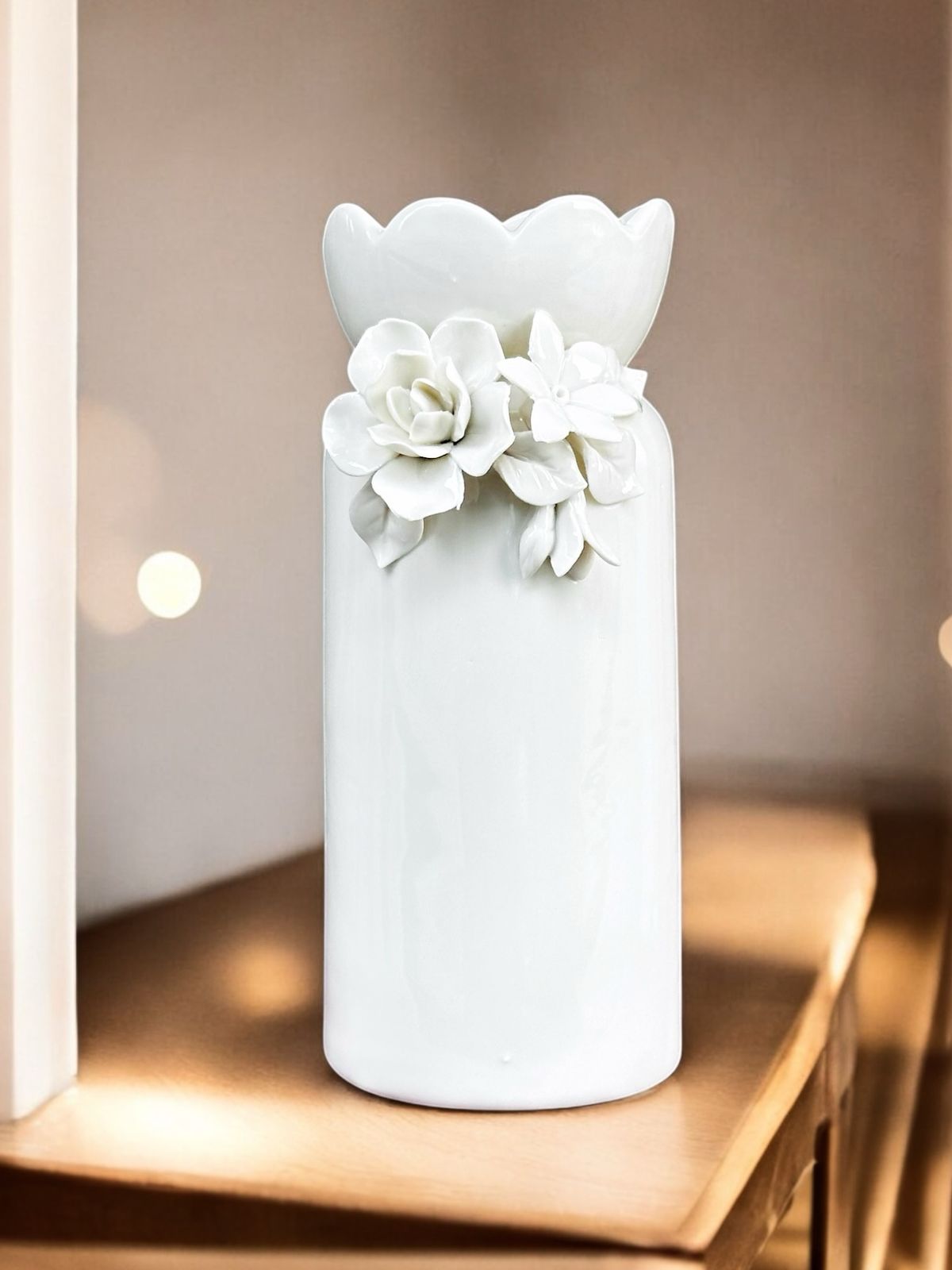 Ceramic Flower Vase - White (8 Inch) | Elegant & Minimalist Home Décor