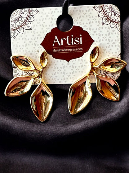 Petal Dazzle Stud Earrings | Gold Tone | Anti-Tarnish Finish | Elegant Floral Studs for Women