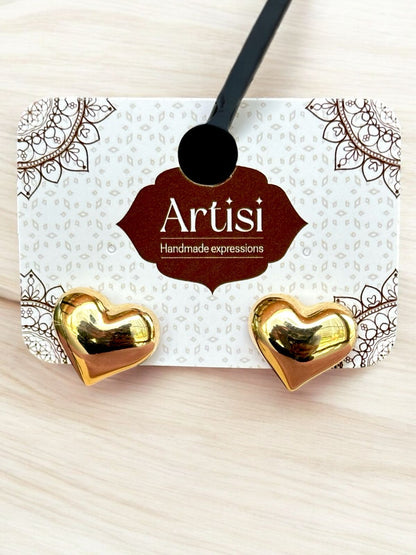 Gold Toned Heart Shaped Earrings | Anti-Tarnish Finish | Elegant Studs for Women | Handcrafted Fashion Jewelry