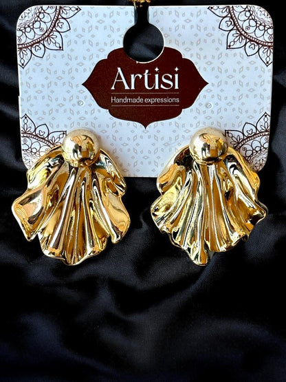 Gold-Toned Shell Design Statement Stud Earrings | Handmade Fashion Jewellery | Textured Coastal-Inspired Look