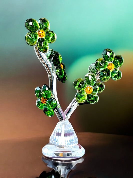 Crystal Tree with Green Flowers – Elegant Showpiece