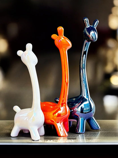 Trio of Elegance: Glossy Ceramic Giraffe Set