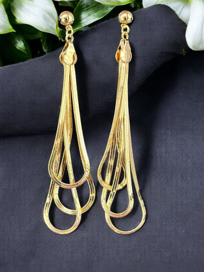Long Multi-Layered Dangler Earrings | Gold Tone | Anti-Tarnish Finish | Elegant Statement Earrings for Women